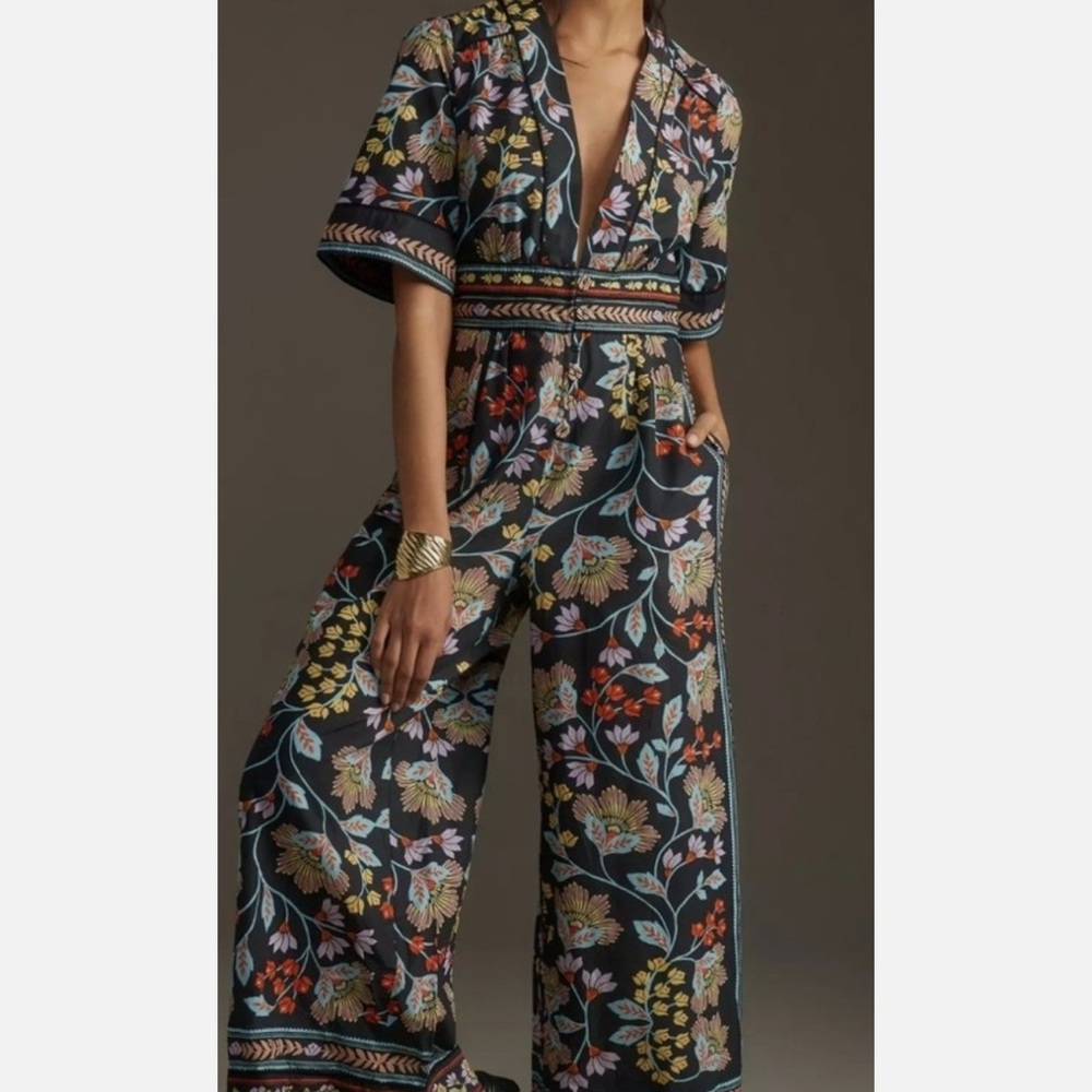 FARM Rio Black Jumpsuit with Artistic Print